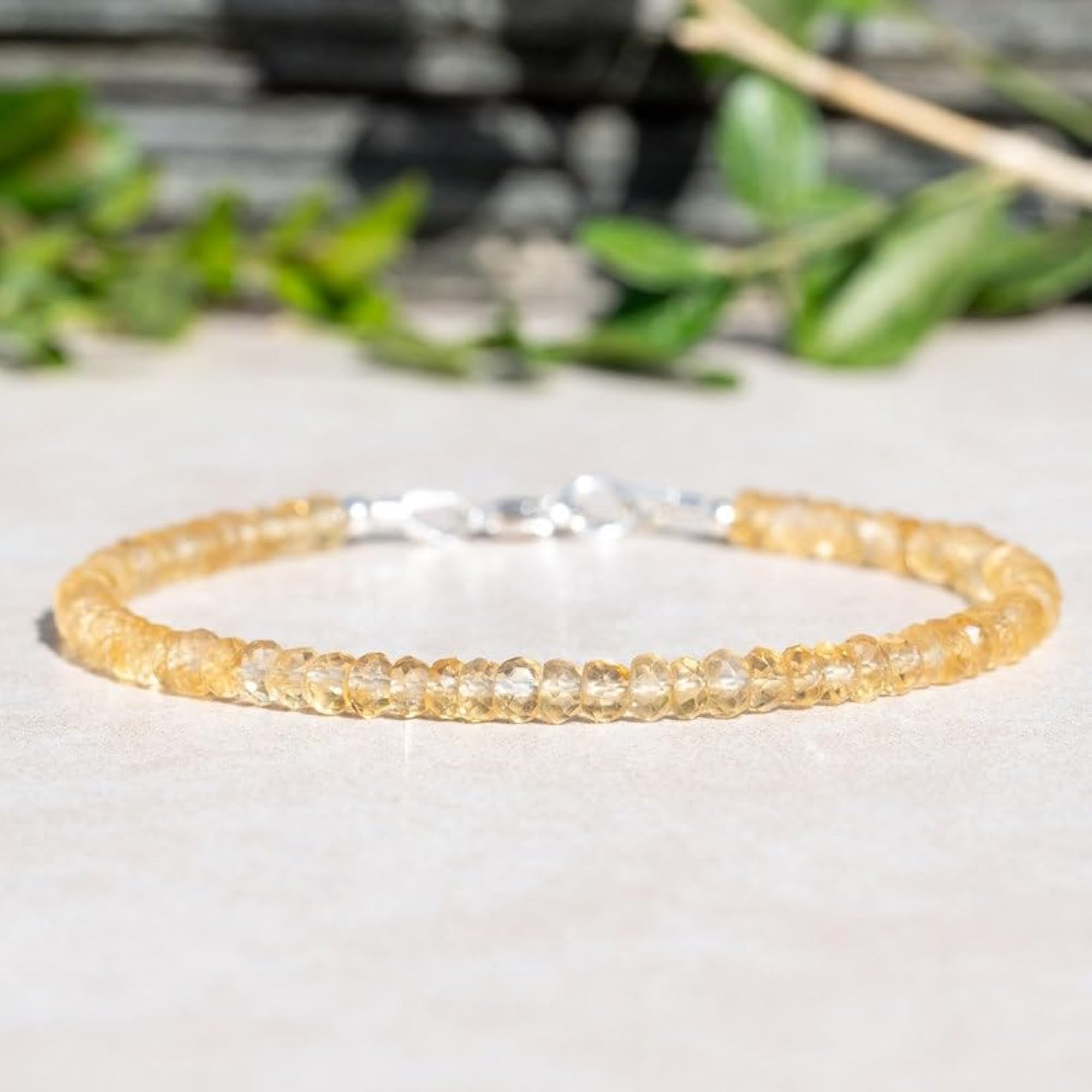 Citrine Rondelle Beaded Bracelet, Adjustable 7 Inch